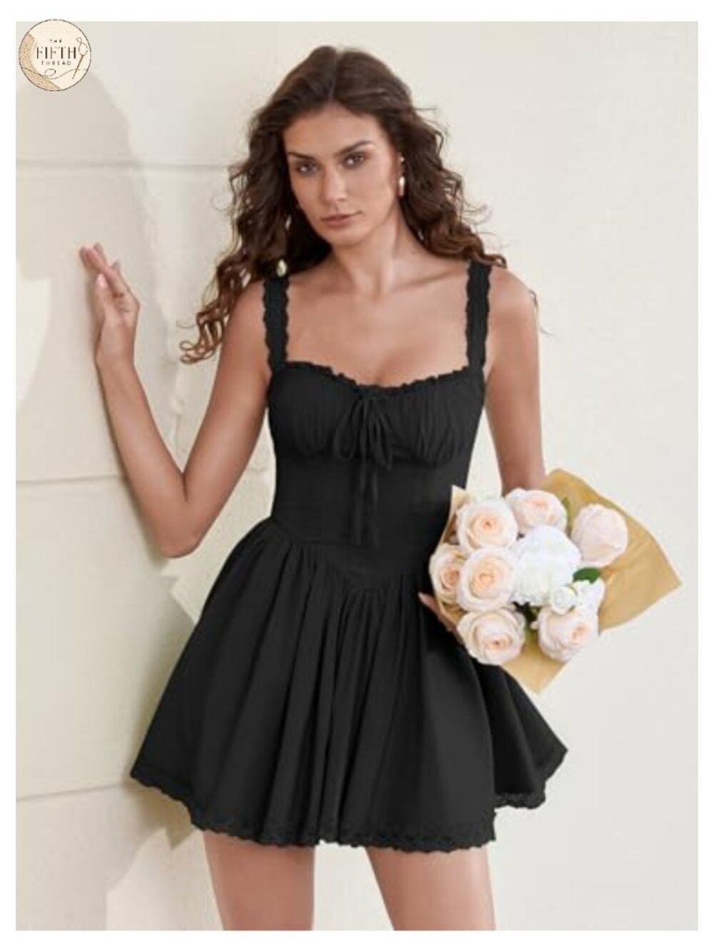 Womens Sleeveless Square Neck Mini Dress Lace Backless A-Line - Picture 3 of 6